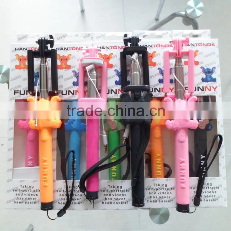 Cheap foldable extendable selfie stick, wired monopod selfie stick
