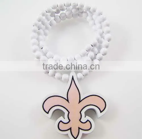 Wooden New Orleans Saints Pendant Piece 36" Bead Chain Good Wood Style