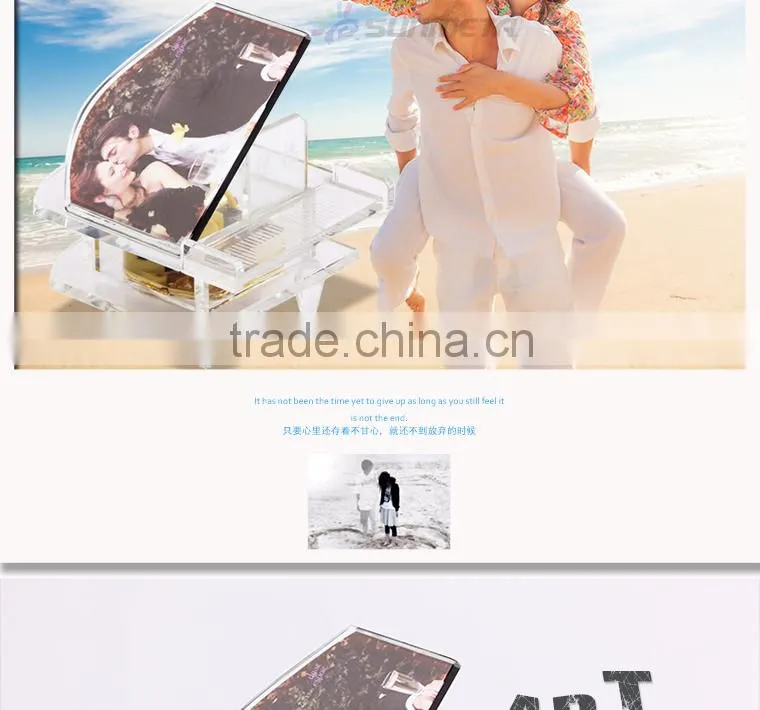 Sunmeta fashionable blank piano shape sublimation crystal photo frame
