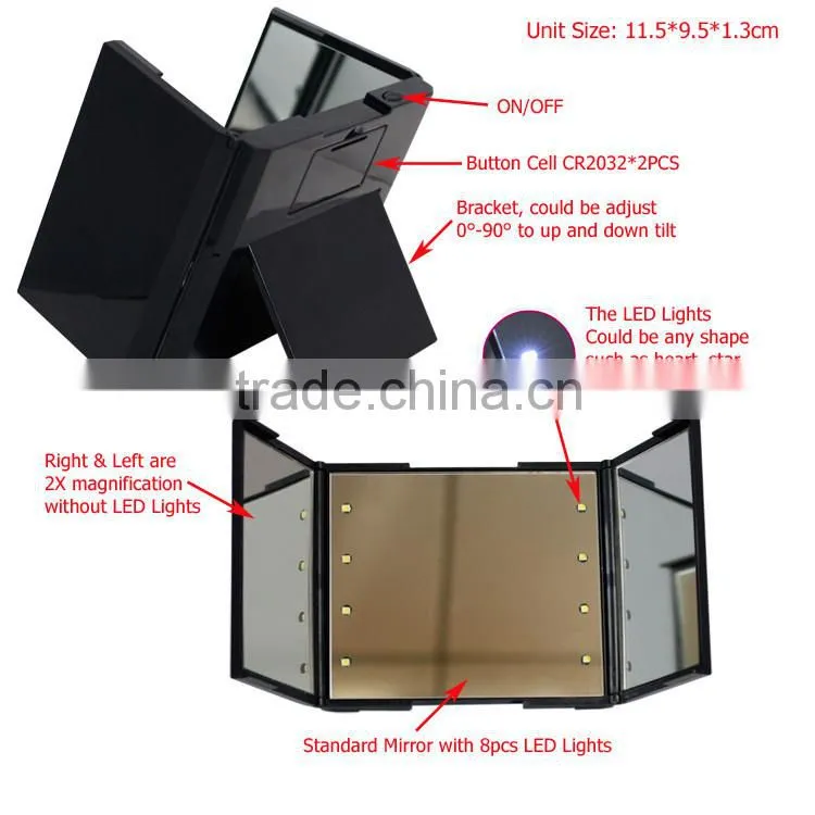 Portable folding makeup table mirror, mini desk cosmetic mirror with lights