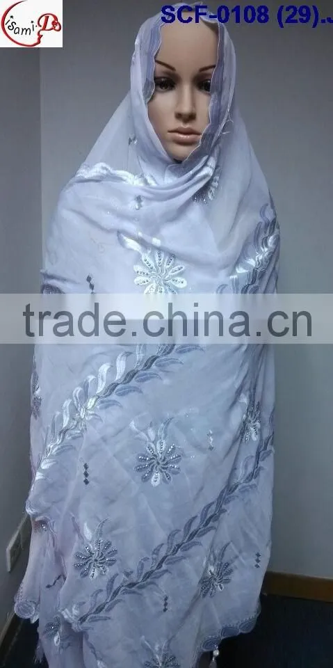 SCF -0108 white 2016 New coming design nice Muslim embroidery scarf ,shawls , pashmina shawl scarf , fashion women long scarf