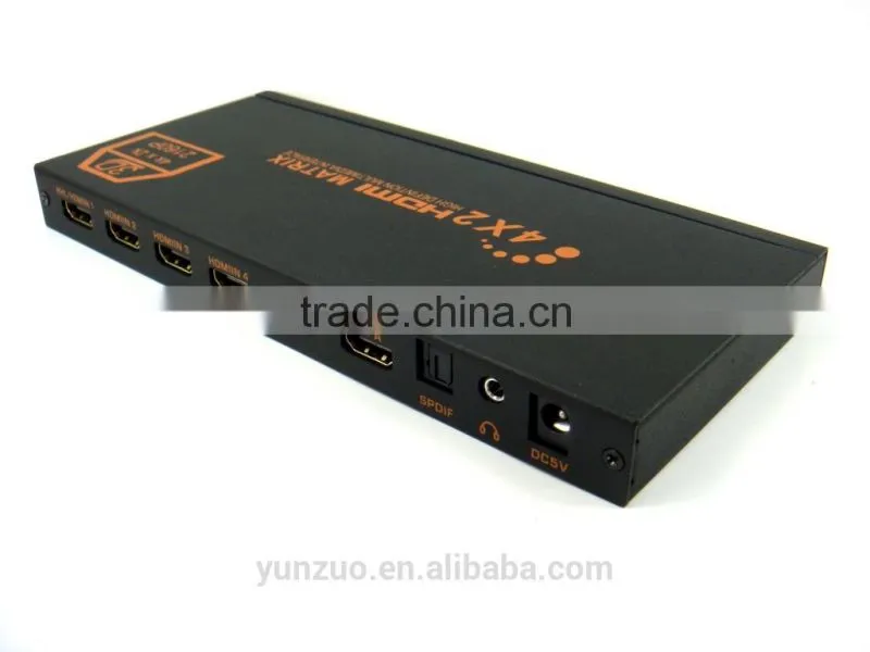 4 input 2 output matrix switcher with SPDIF R/L RCA audio and IR control