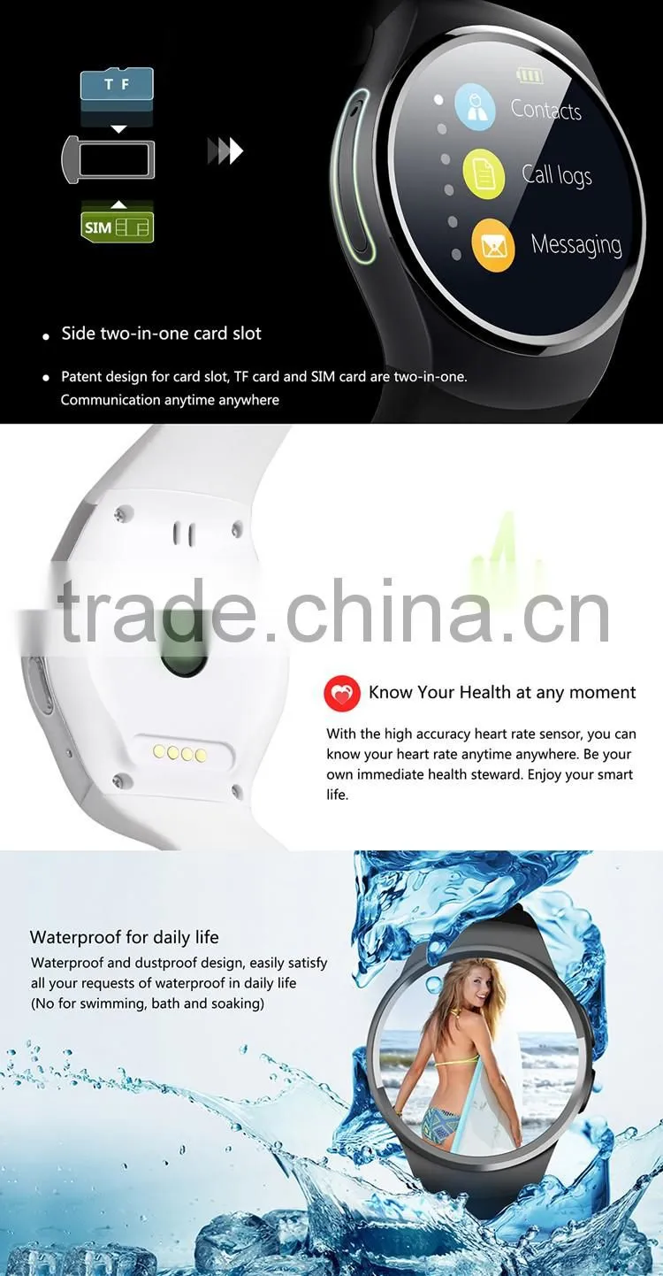 EXCELVAN Smart Watch KW18 SIM Watch MTK2502C Pedometer Heart Rate Monitor Touch Screen Smartwatch for iOS Android Smartphone