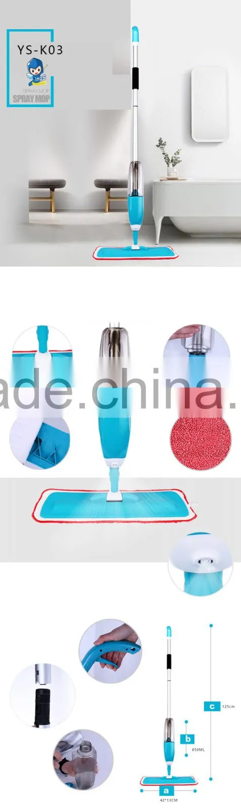 Easy Use Folding Microfiber Blue Mop Spray Mop