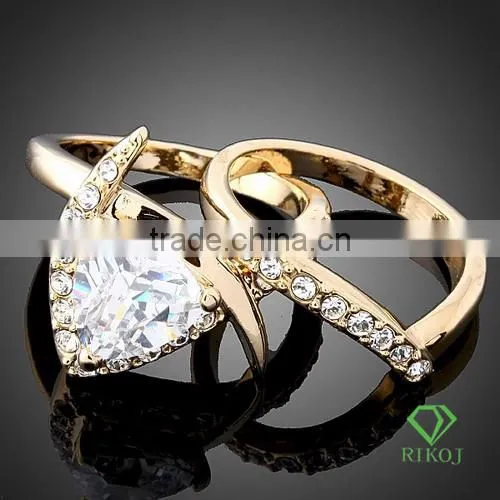 2pcs yellow gold plating crystal heart zircon cz rings