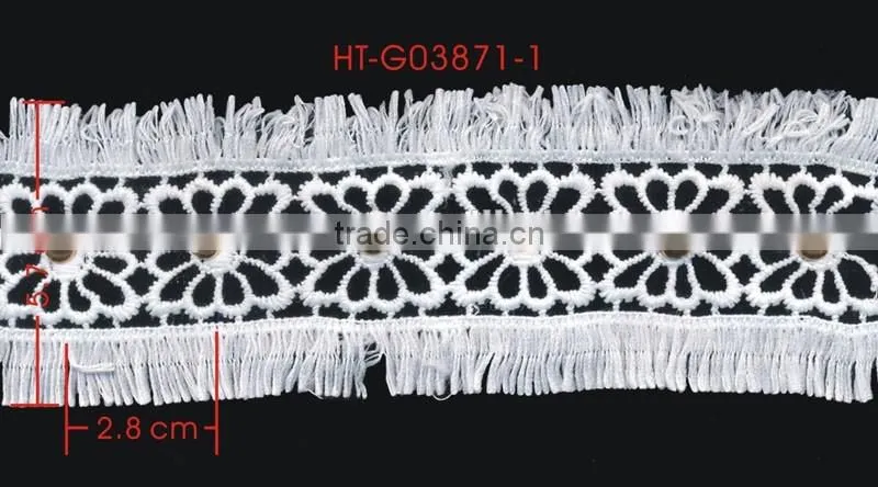 Width 5.7 Centimeter 6MM Gold Grommet White Polyester Lace Metal EyeletTrimming