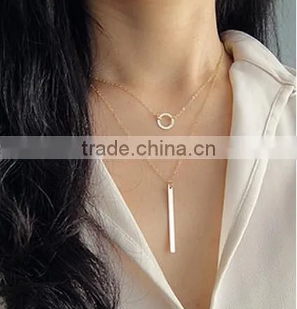 Fashion Gold Bar Circle Pendant Charm Plated Wedding Chain Necklace jewelry