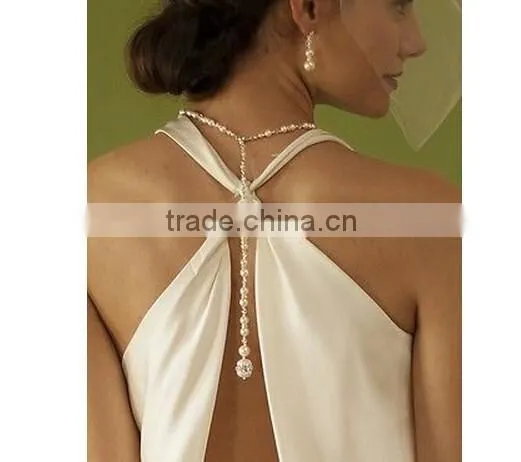Hot Sale Crystal Pearl Diamond Pearl Tassels Bridal Backless Low Back Backdrop Necklace