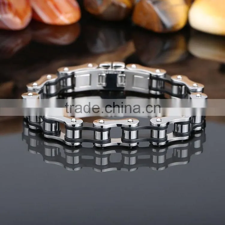 Fashion new design men's bracelet stainless steel top quality silver bike chain style finger chain ring bracelet
