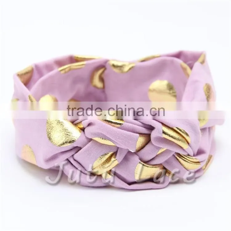 Flashing gold dots bow headband-polka dot hair bow headwrap-knotted kids stretchy headwraps