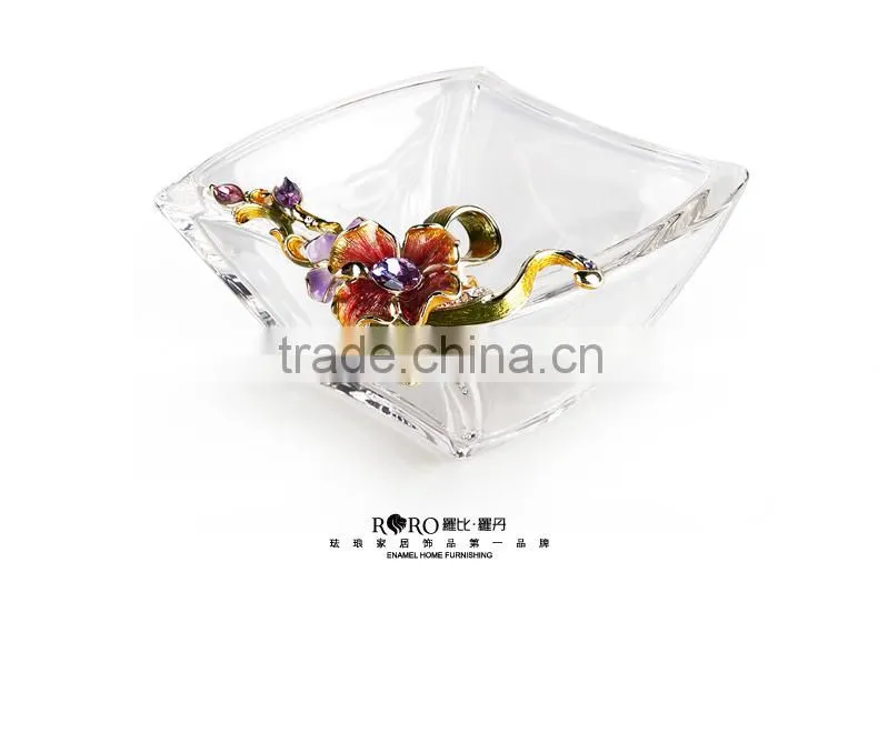 RORO craft gift home decorative metal fruit plate wedding gift and craft crystal decoration