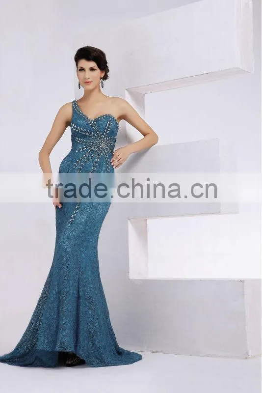 Elegant Beaded Mermaid Blue Evening Women Dresses prom dresses 2014