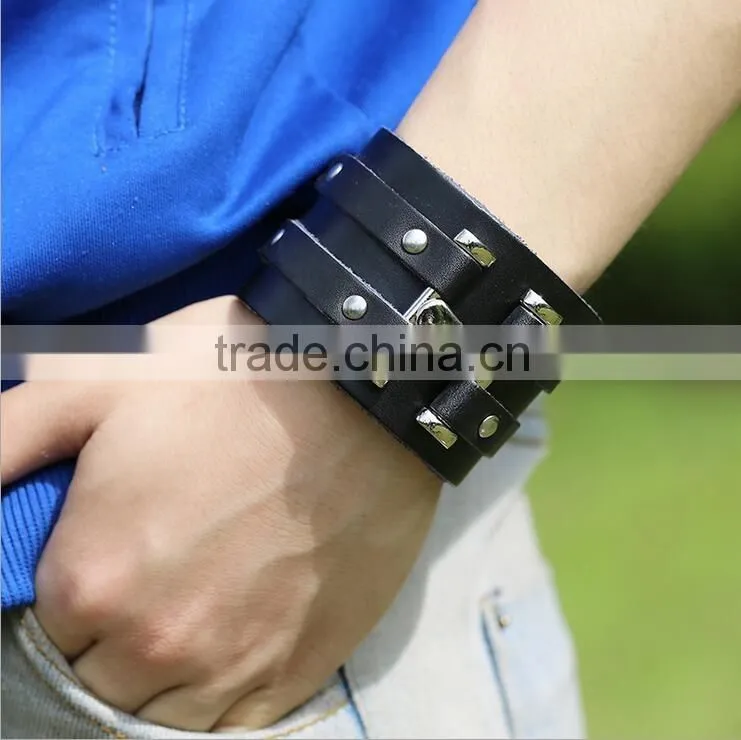 stainless steel leather wrap bracelet with good quality and low price