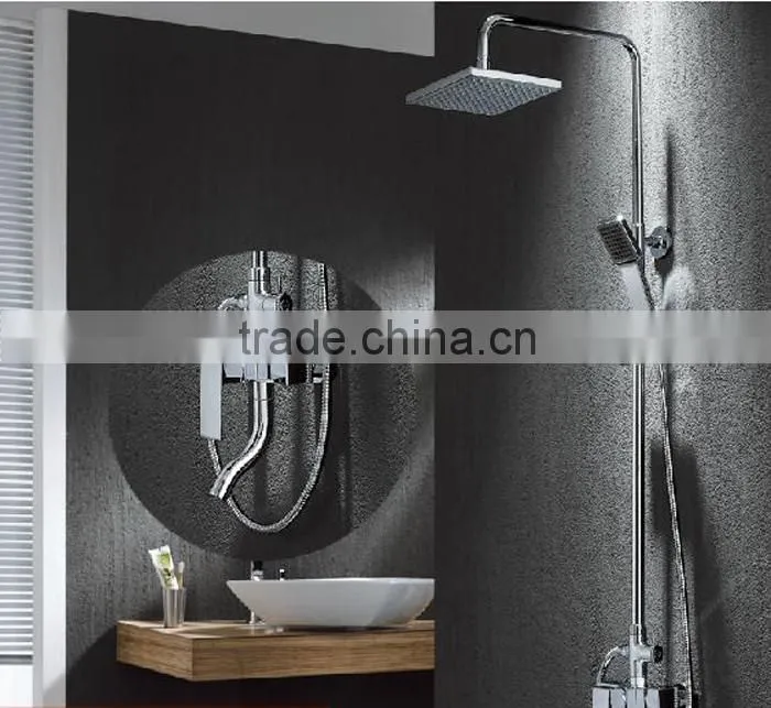 bathroom rain shower set, big round plastic shower head, chrome plating surface brass shower set
