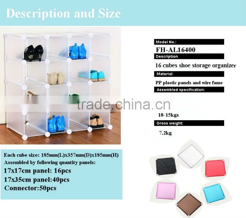shoe cabinet hot sale storage shelf ,Interlocking 16 pairs Cube shoe cabinet room storage in many colors