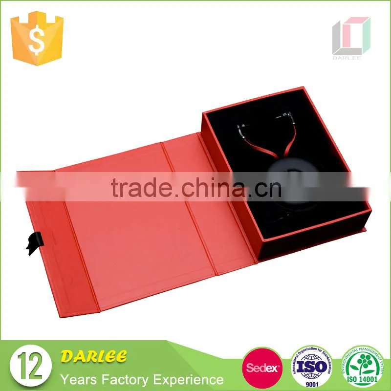 Hot sale book shaped paperboard magnetic clamshell box for earphones