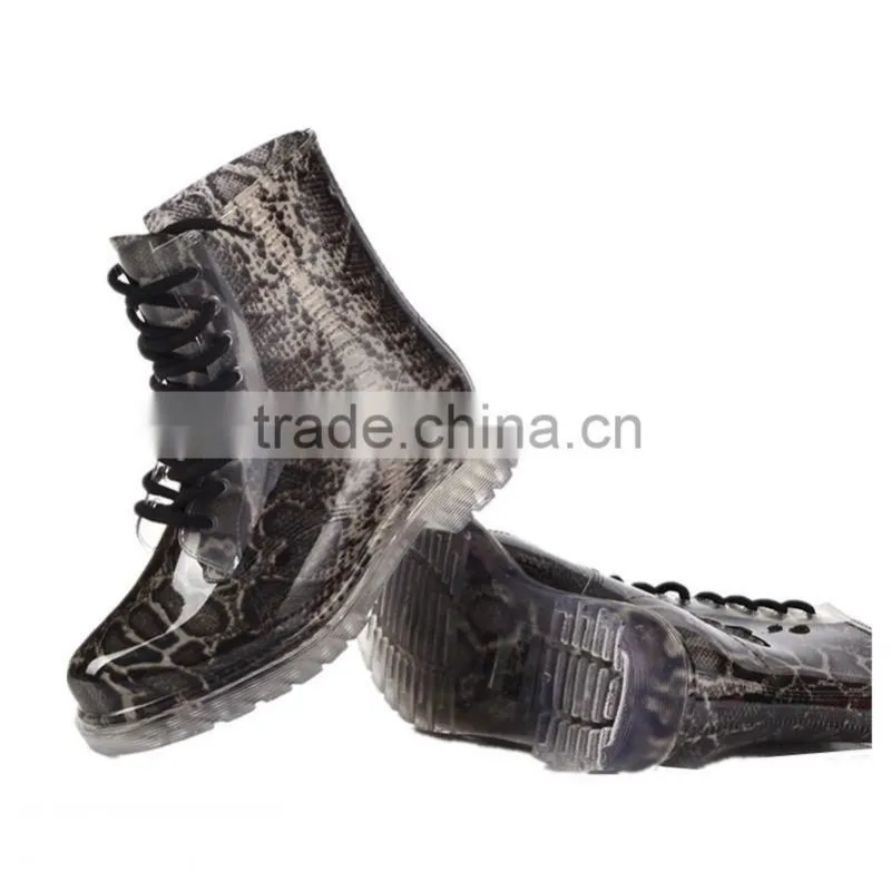 Lace-Up Women's PVC Rain Boots Water Resistant Rain Shoes Snake Skin Printed Waterproof Ladies galoshes