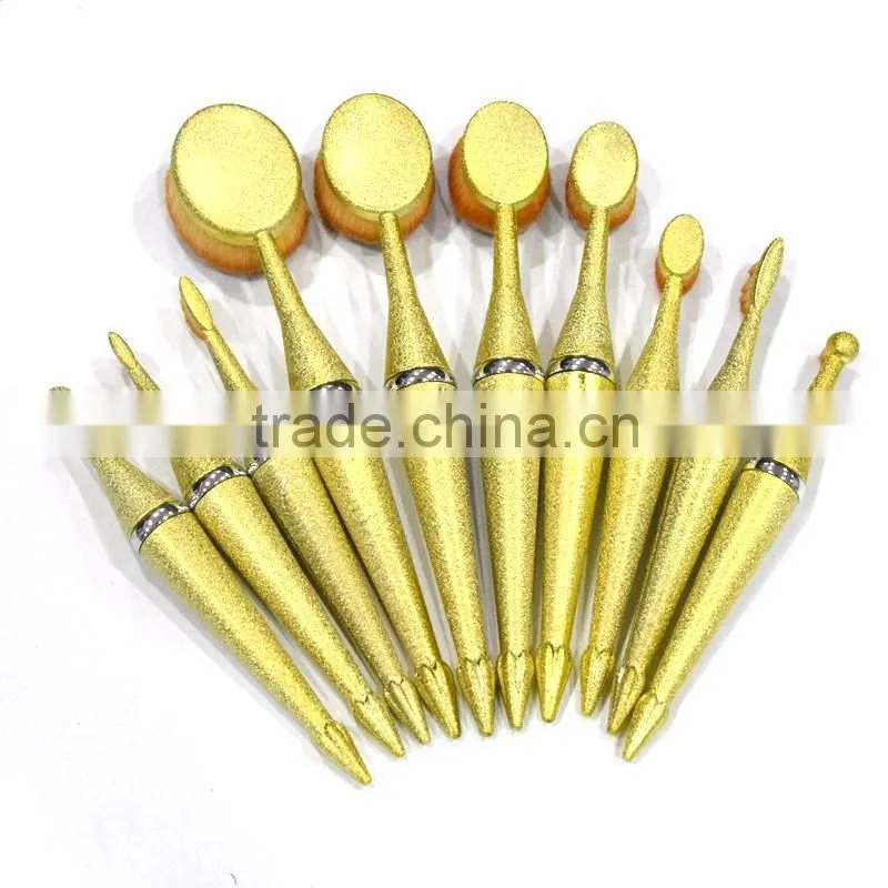 10pcs pink oval multi-purpose full usage use makeup brush ruber handle toothbrush set