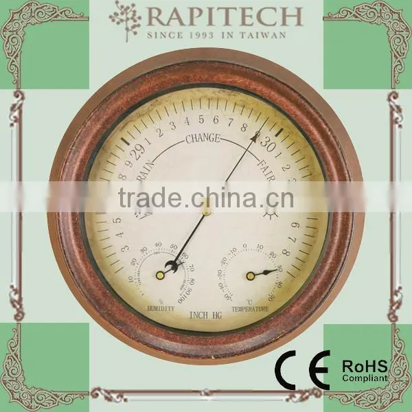 13 inch Indoor Outdoor Decorative Rattan Clock With Thermometer