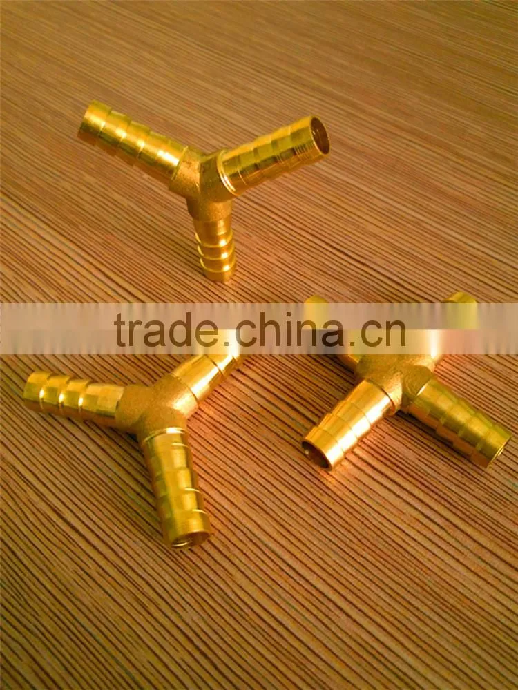 brass three-way y type hose barb fitting for water pipe