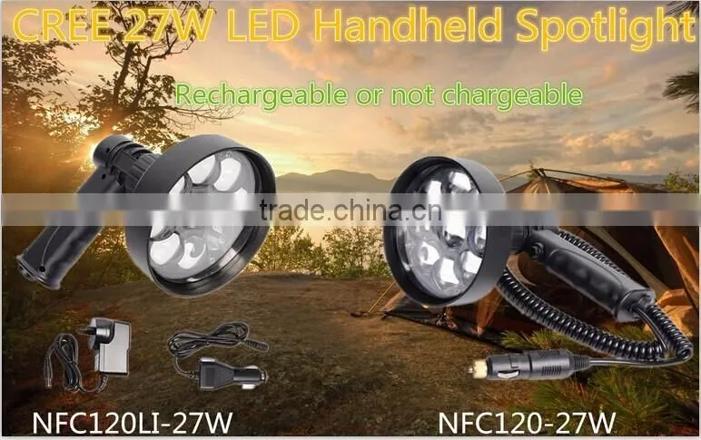 Aluminum alloy head CREE 27W LED rechargeable handheld spotlight fox lamping security torch 2200lm