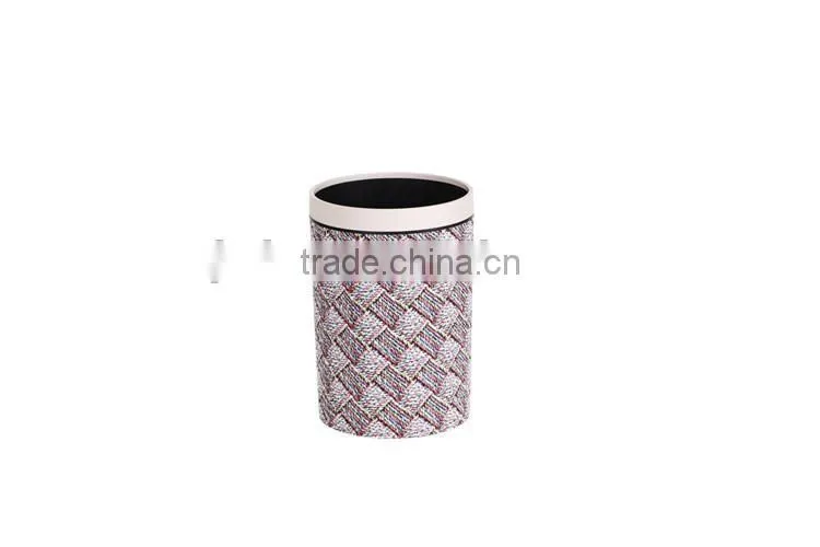European Style Plastic Leather or Knitted Trash Can Waste Bin Container With Lid 10L
