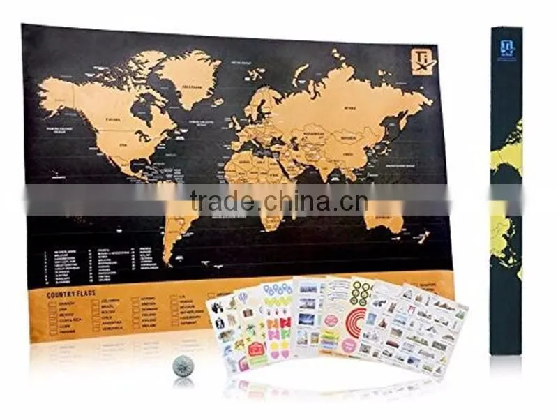 Travel Inspired Scratch Wanderlust Poster Map with 229 Travel Stickers
