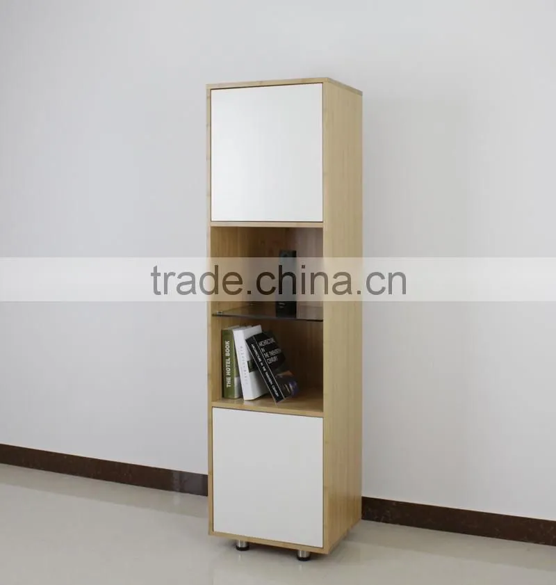 Single design natural bamboo tall thin storage cabinet beside wall