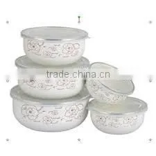 round bottom and special decor enamel storage bowl set