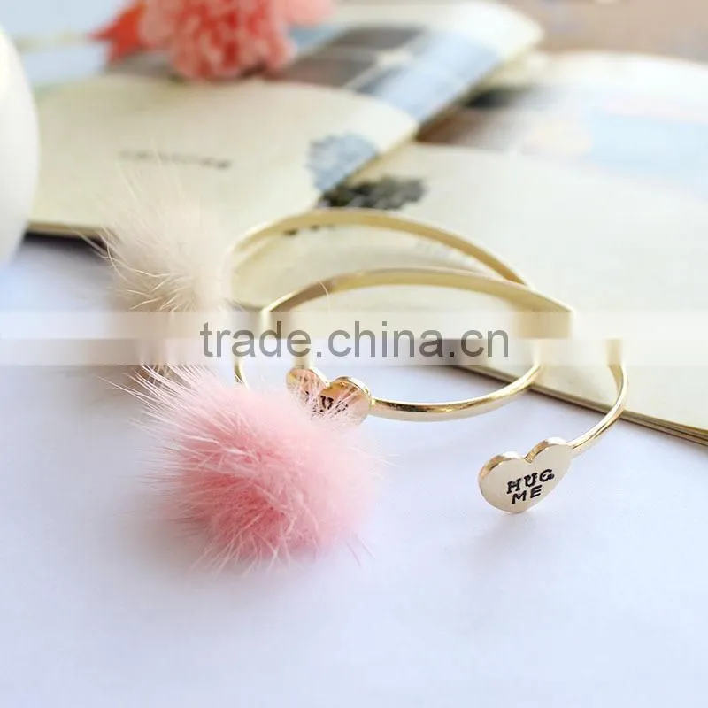 mink fur pompon cuff bangle marten fur pom pom cuff bangle customized hug me heart gold cuff bangle