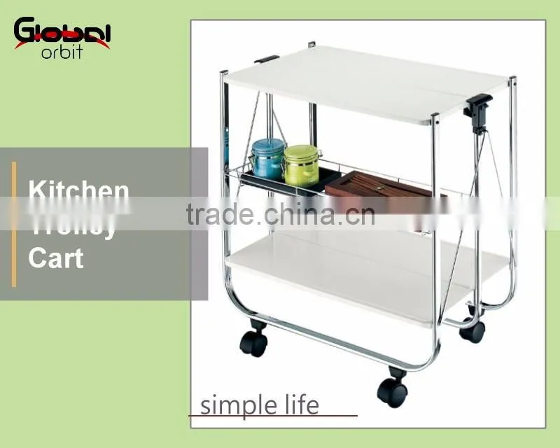 Kitchen Stainless Steel Serving Cart Food Wooden 3 Tier Shelf Rolling Wheels