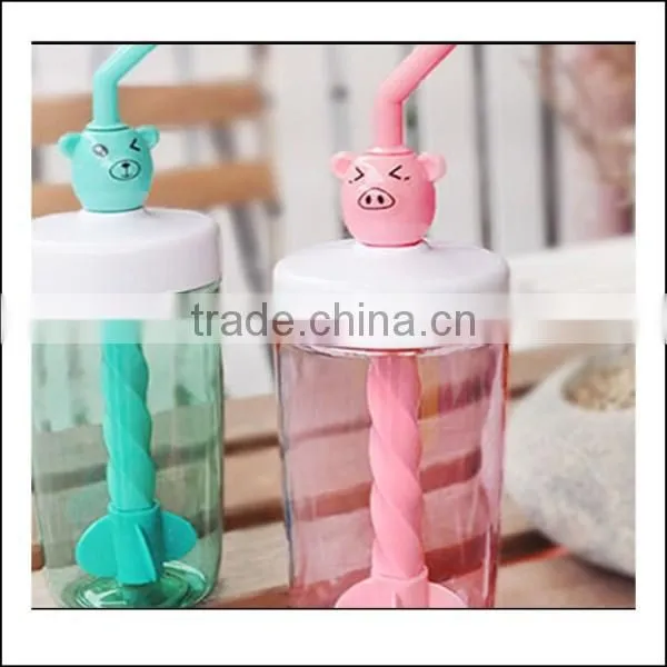 New cartoon lovely bear coffee plastic water cup juice cup with straw for kids,custom food grade plastic coffee cup tea mug cups