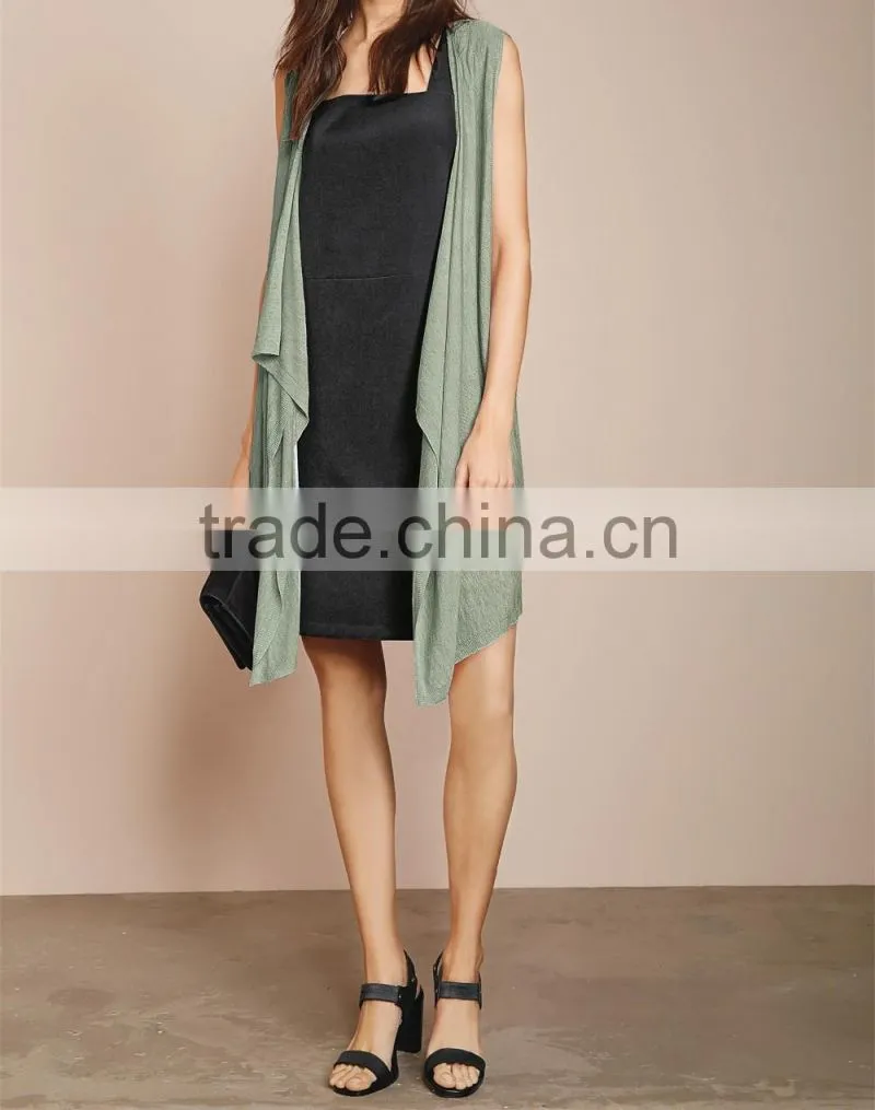 2016 Smart Sleeveless Sparkle-Yarn Cardigan With Waterfall Front HSC8007