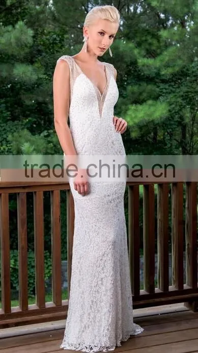 patterns of lace deep v neck evening prom dress with low back