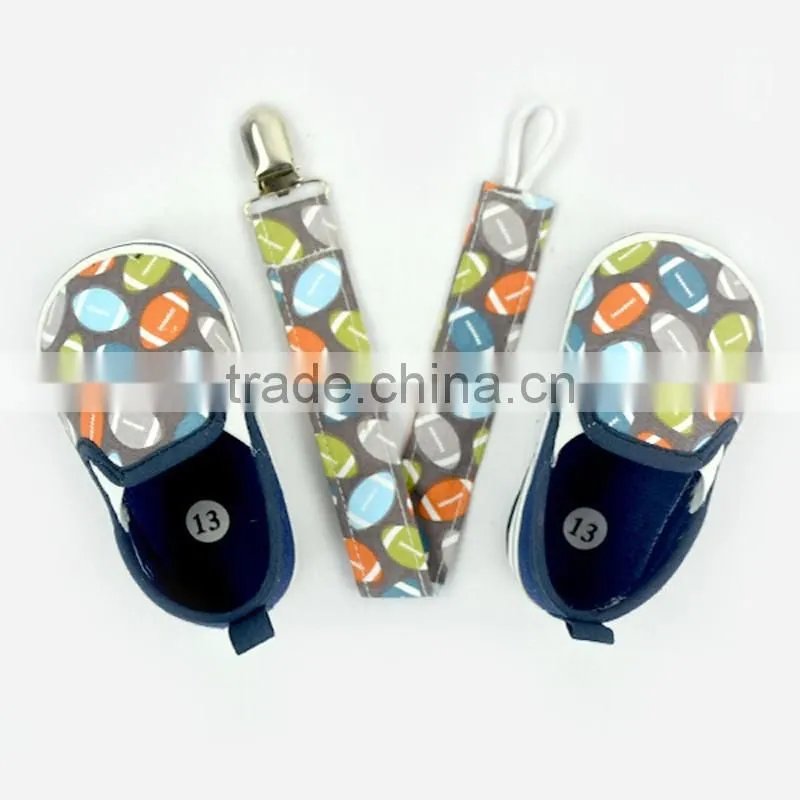 Cute Rugby Pattern Newborn Brown Color Crib Shoes Baby Shoes Matching Pacifier Clip