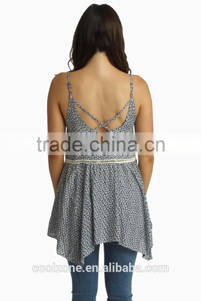 Floral print delicate layered tank top wholesale bohemian women top