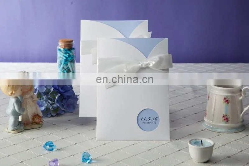 Light sky blue 1111 greeting card wedding invitation card with ribbon