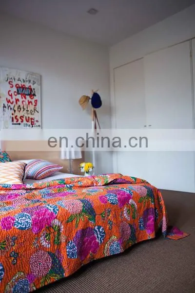 Tropical Kantha Quilt Indian Tropicana Kantha Bedcover Indian Fruit Print Kantha Bedspred