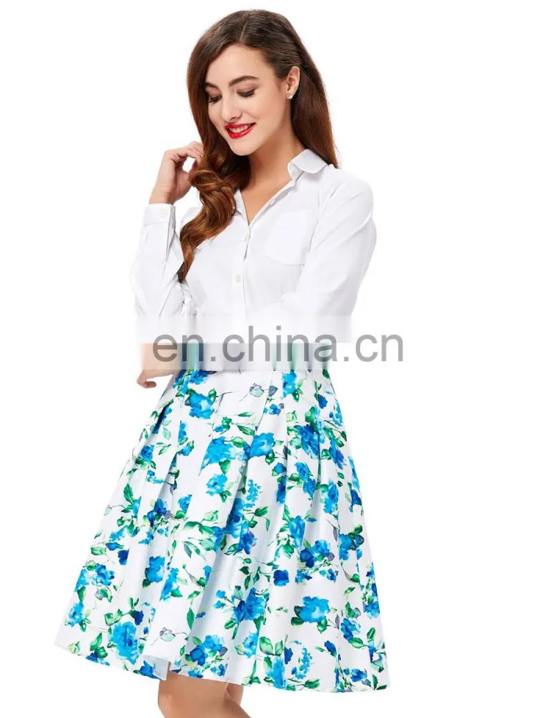 Grace Karin 10 Patterns Occident Women Vintage Retro Floral Pattern Cotton Skirt CL008925-1
