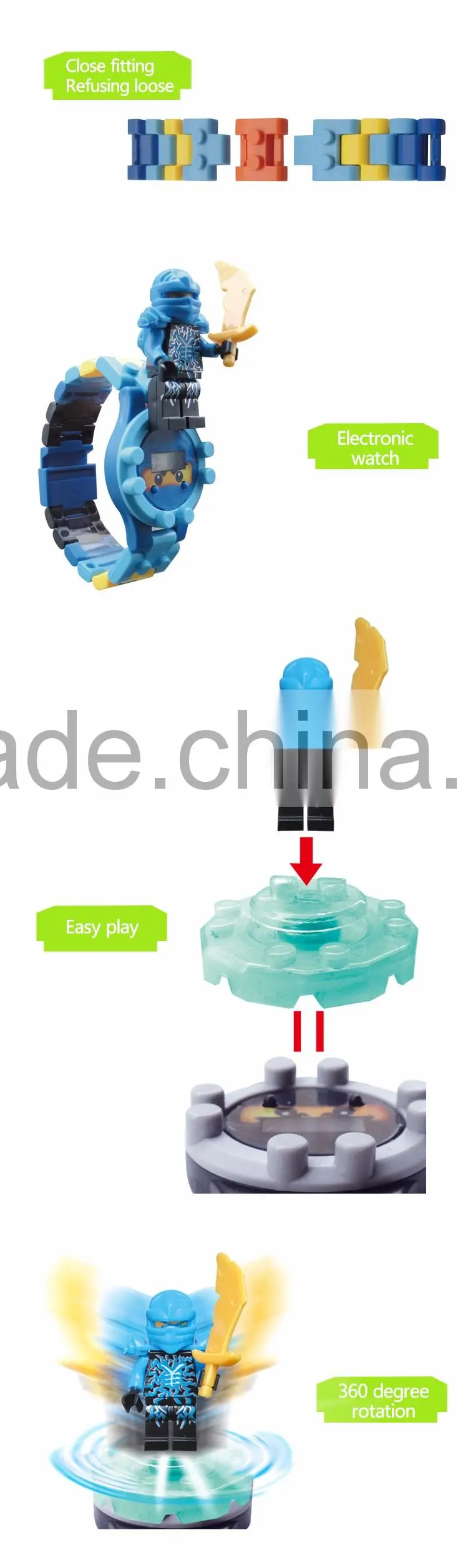 New kids items plastic brick toys electronic watch with minifigures for wholesale