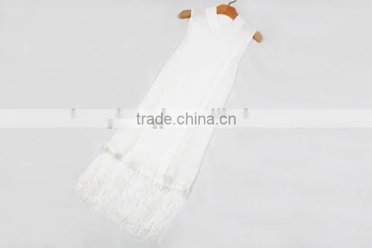 2017 hot new women hollow knit dress sleeveless slim hip long dress with tassel