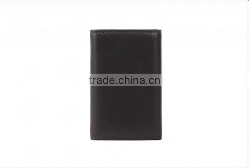 Slim and simple wholesale super-soft genuine leather tri-fold key case with key rings