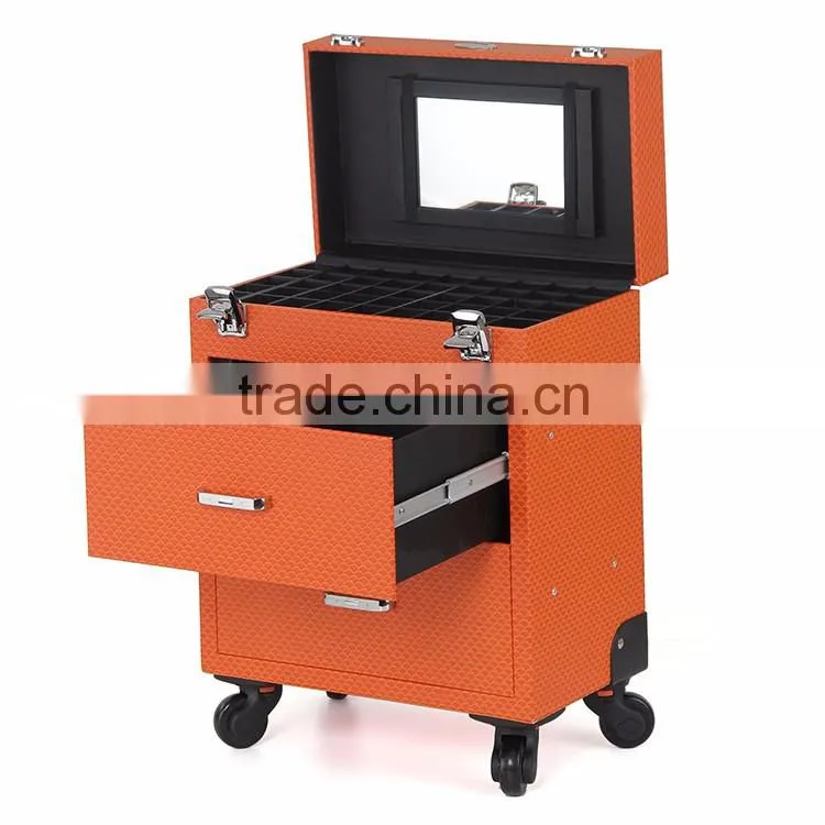 Guangzhou factory colorful lighted mirror cosmetic makeup beauty trolley carring case