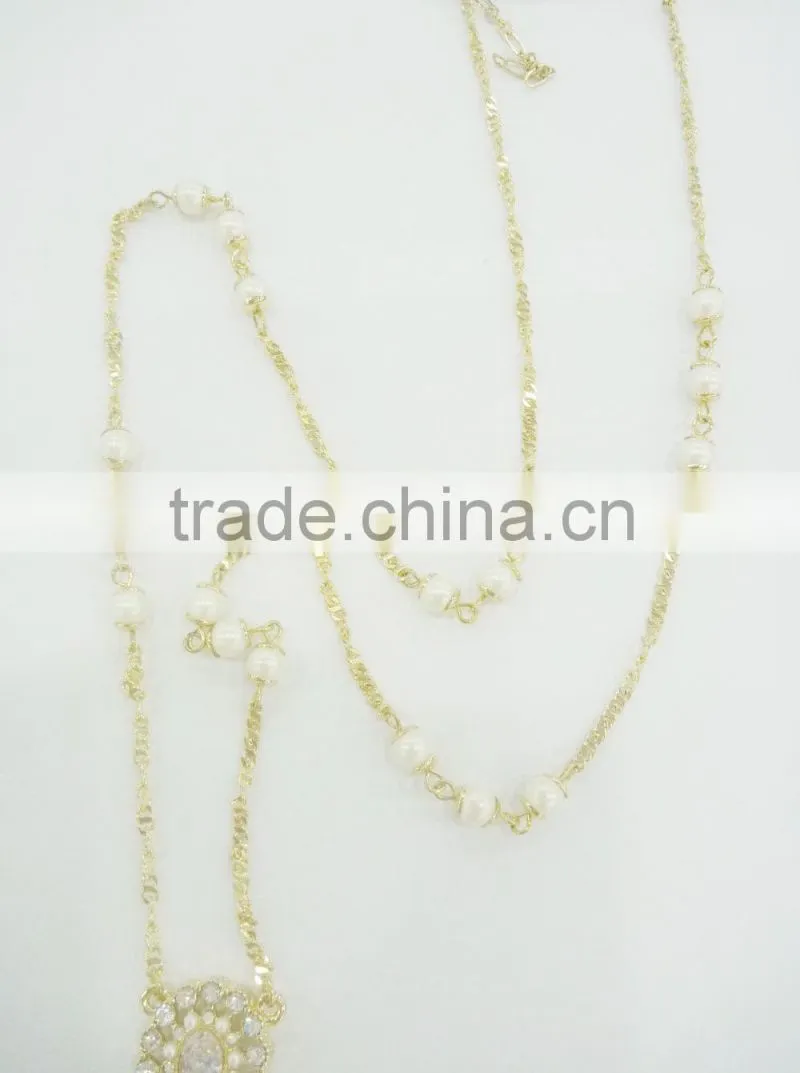 FASHION CHAIN TASSEL PEARL NECKLACE WITH CRYSTAL STONES