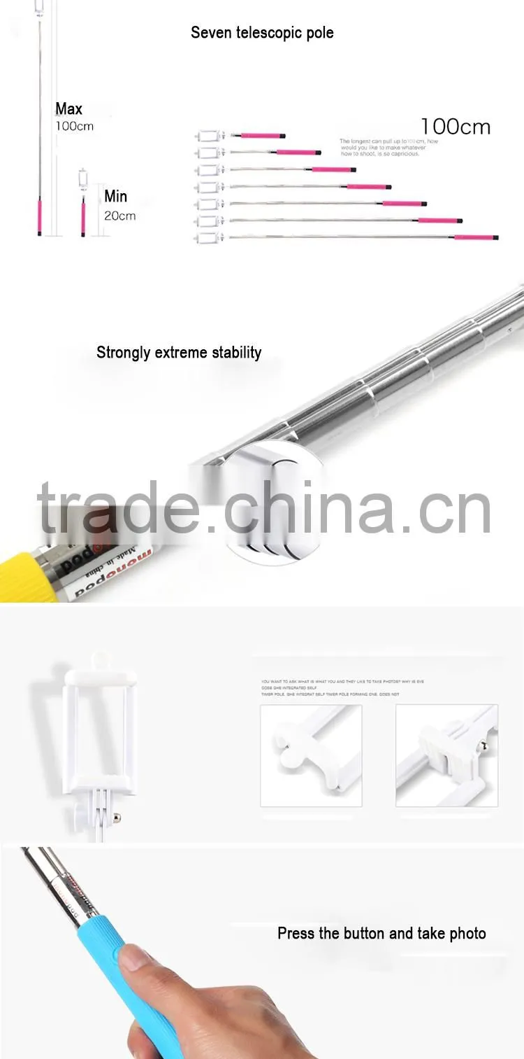 Self-pole,wired control selfie stick for mobile phone ,Since the shaft