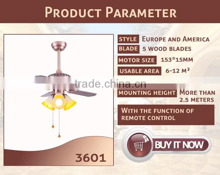 Three Speed AC 36 Inch Ceiling Fan with Lamp