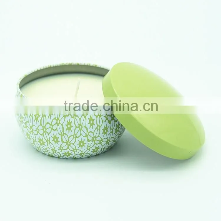 scented soybean wax candle in tin box with metal lid