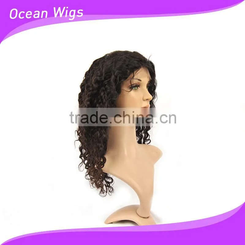 human hair front lace wig, deep wave,18", natural color