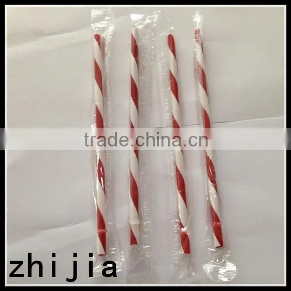 Colorful plastic wrapped striped plastic straws