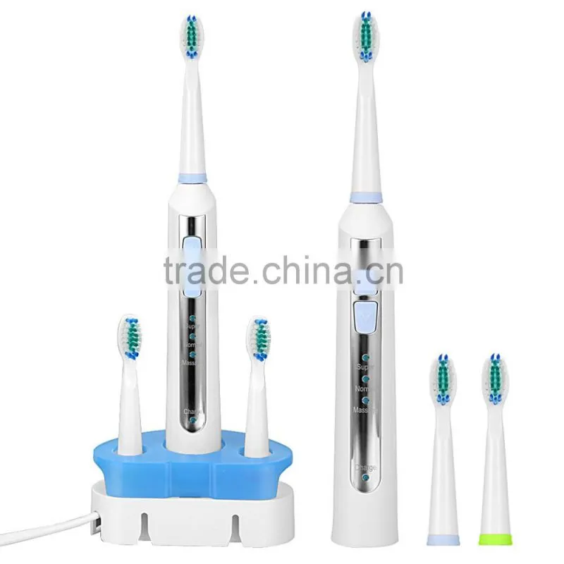 Sonic Electric Toothbrush Rechargable Waterproof with 2 Extra Replacement Brush Heads Charging Station US Plug SV030696